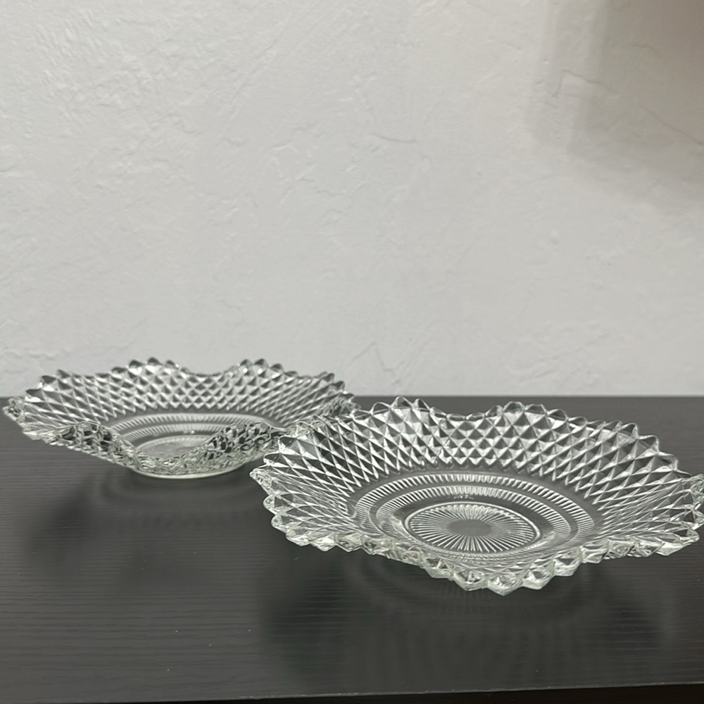 🌹 Federal Glass Traditions 2 Diamond Design Lettuce Edge Bon Bon Vintage Dishes - Picture 7 of 12